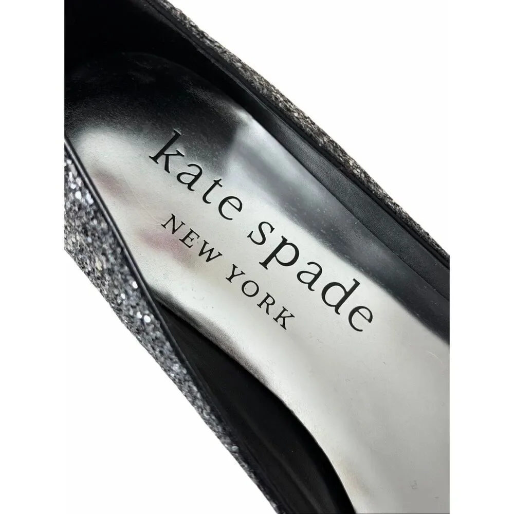 Kate Spade Buckle Up Glitter Flats Black Silver 10.5 Point Toe - Picture 5 of 9
